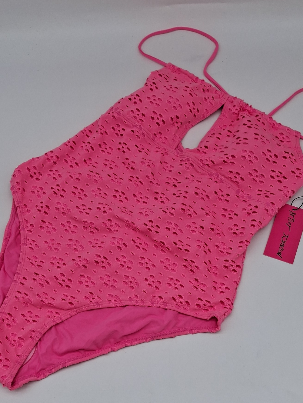 Betsey Johnson Balconette Eyelet Cutout One-Piece Swimsuit Sugar Plum Pink XL